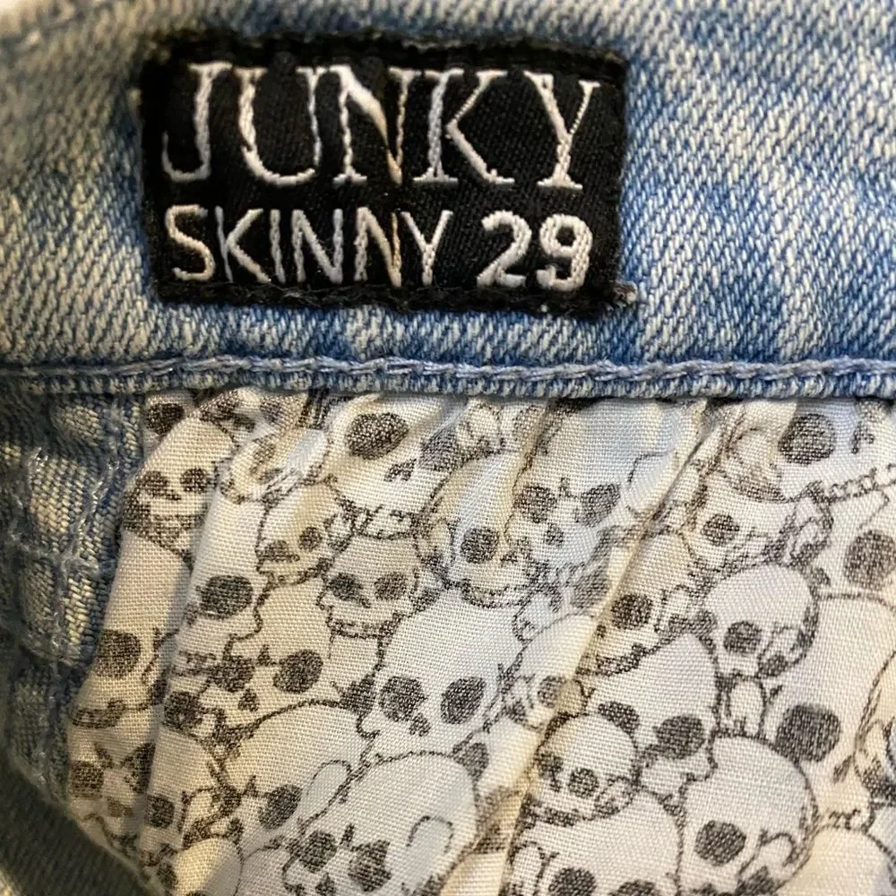 AFENDS Jorts Junky Jeans Raw Hem Skull Pocket Jean Short Size 29 Skater Surfer